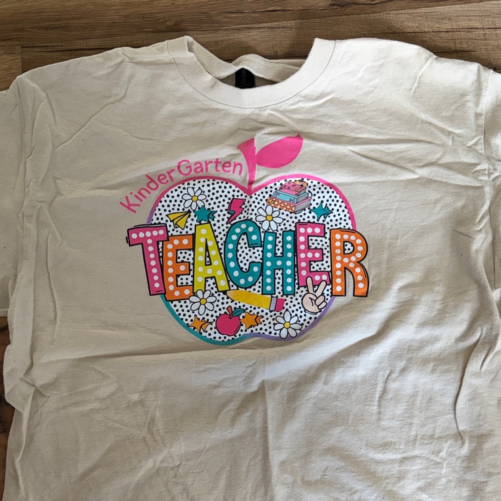 Gildan Teacher Shirt - White with Colorful Design